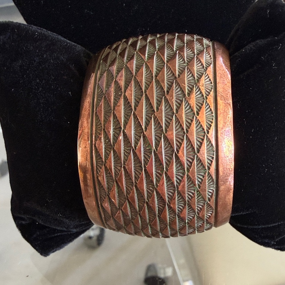 Wide Textured Copper Southwestern  Cuff Bracelet